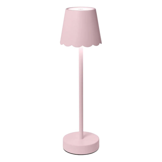Pink LED Cordless Table Lamp with Scalloped Edge Shade