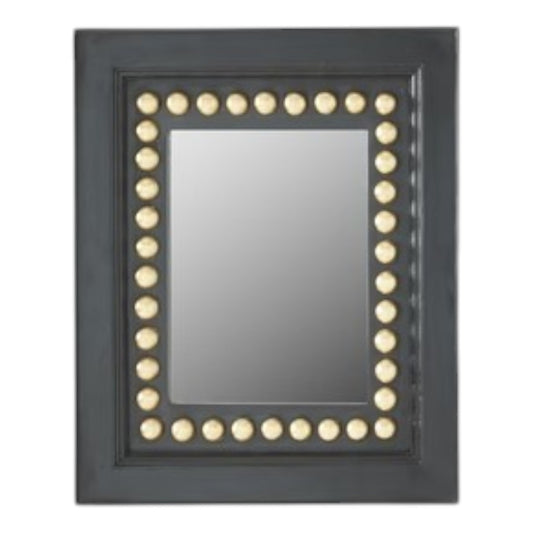 Rectangular Raised Gold Dot Framed Black Wood Wall Mirror