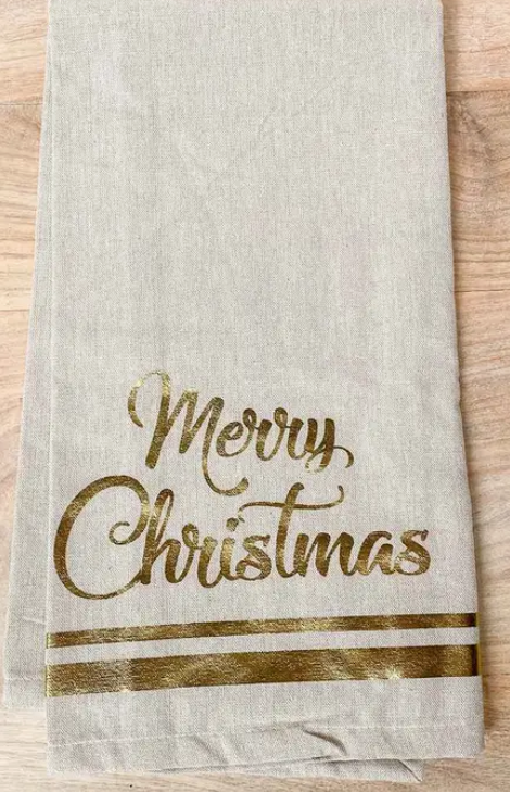Glamour Merry Christmas Hand Towel Oat/Gold