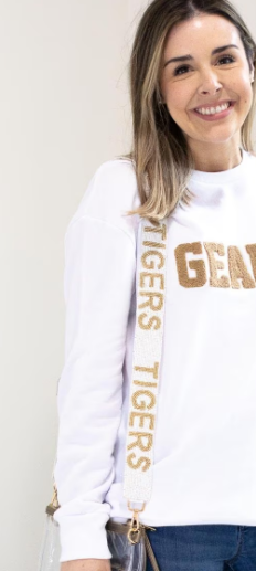 Tigers Beaded Purse Strap Wht/Gld 44"