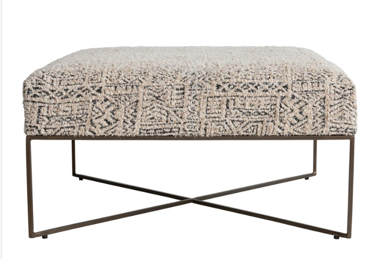 Metal Frame Damask Upholstered Ottoman – Emerald Layne