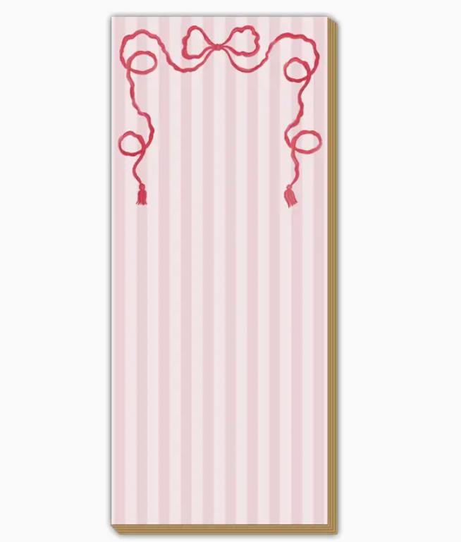 Holiday Red Bow with Tassels on Stripe Notepad