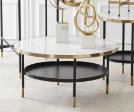 White Marble Top Black Metal & Gold Coffee Table