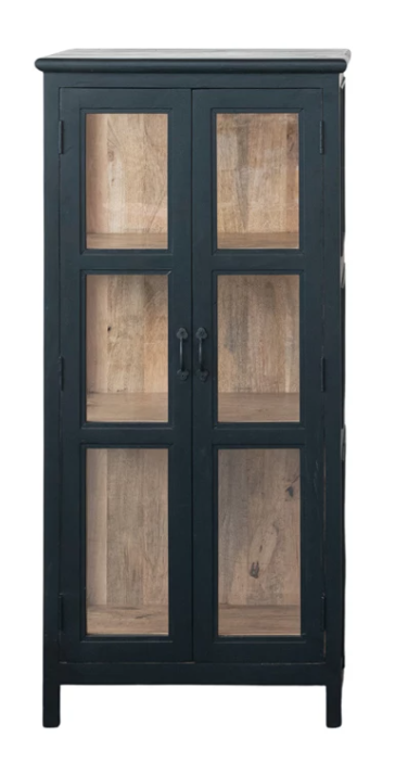 Mango Wood & Glass Cabinet w/ 2 Doors & 2 Shelves