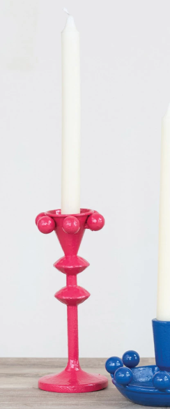 Cast Iron Taper Holder with Balls, Fuchsia Color