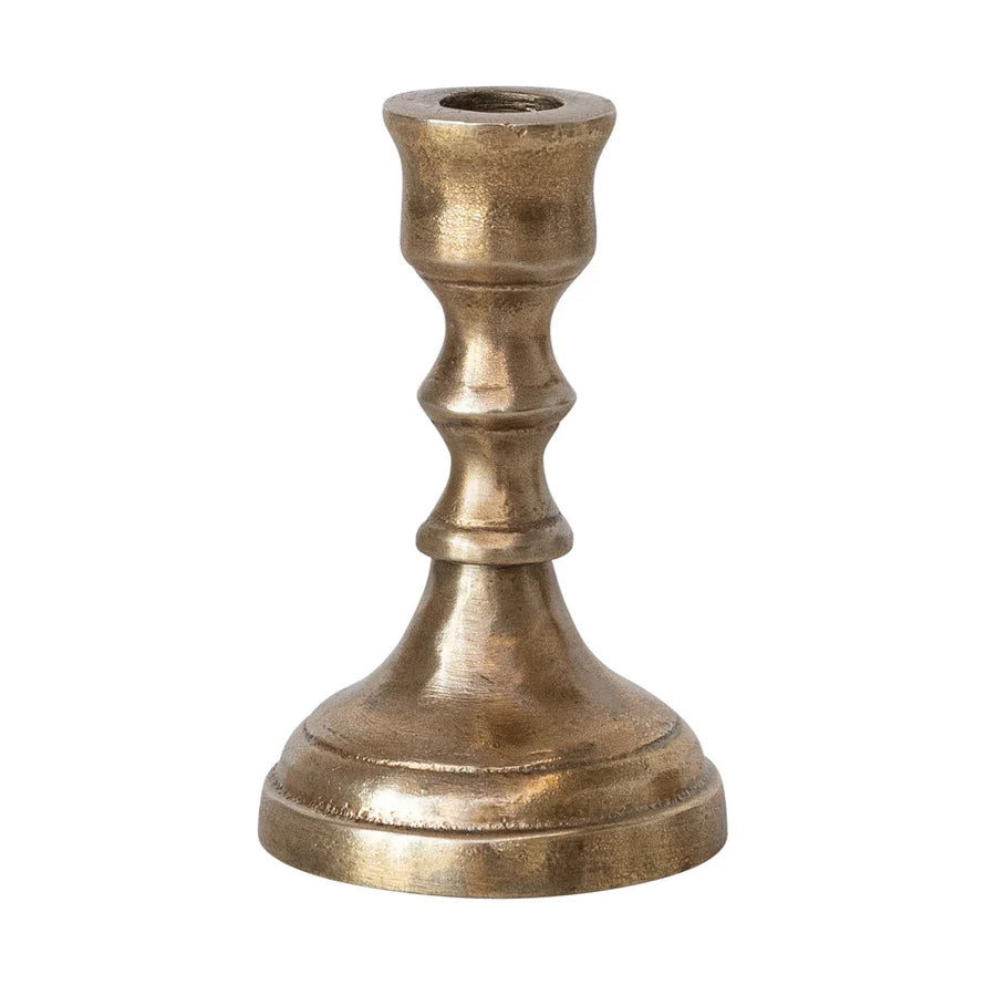 Cast Aluminum Taper Holder, Antique Brass Finish
