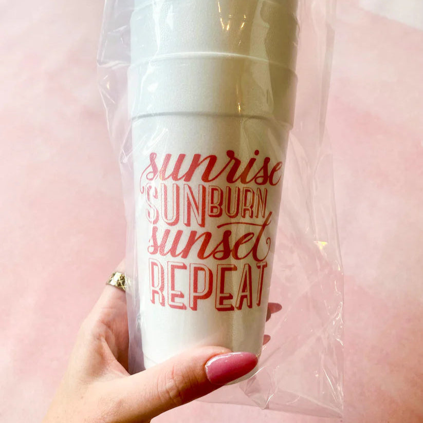 Sunrise, Sunburn, Sunset Styrofoam Cups