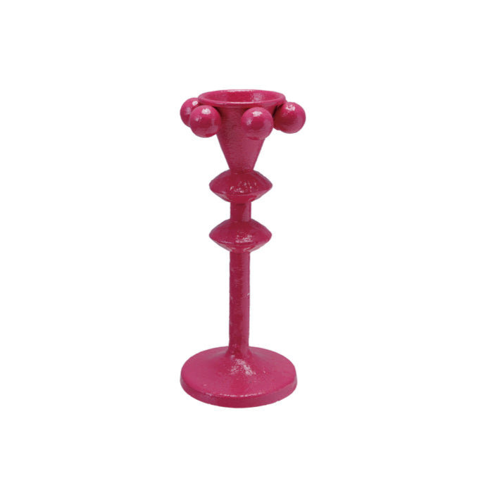 Cast Iron Taper Holder with Balls, Fuchsia Color