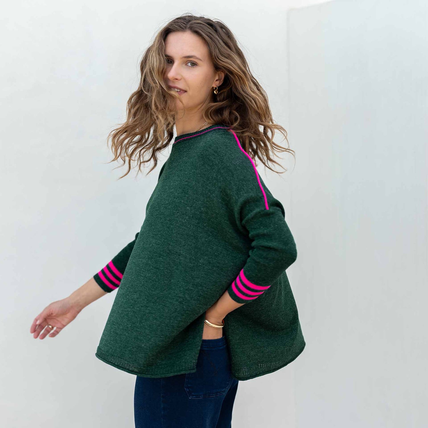 Catalina Crewneck Sweater - Alpine + Lipstick Colorblock Sport
