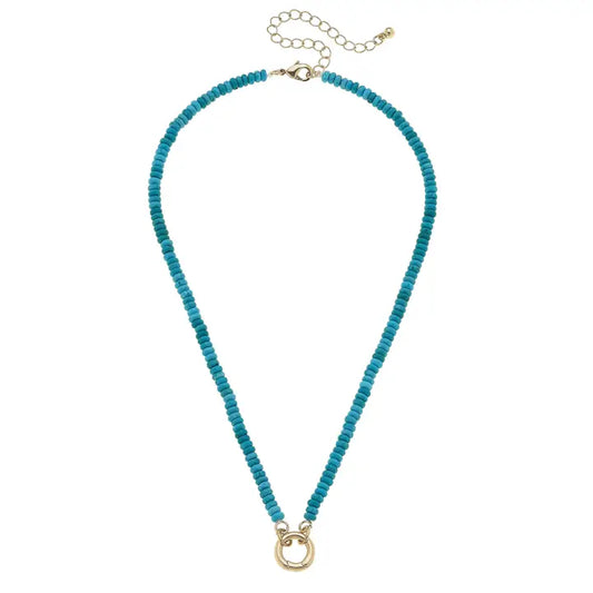 Lucy Gemstone Beaded Charm Necklace in Turquoise