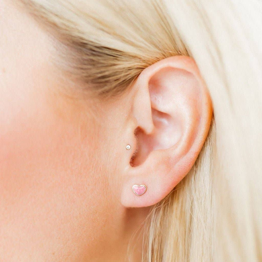 Screwback Stud Earrings - Nora Heart Pink