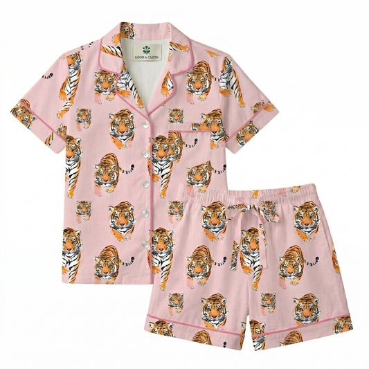Pink Prowl Tiger Short Sleeved Pajama Set