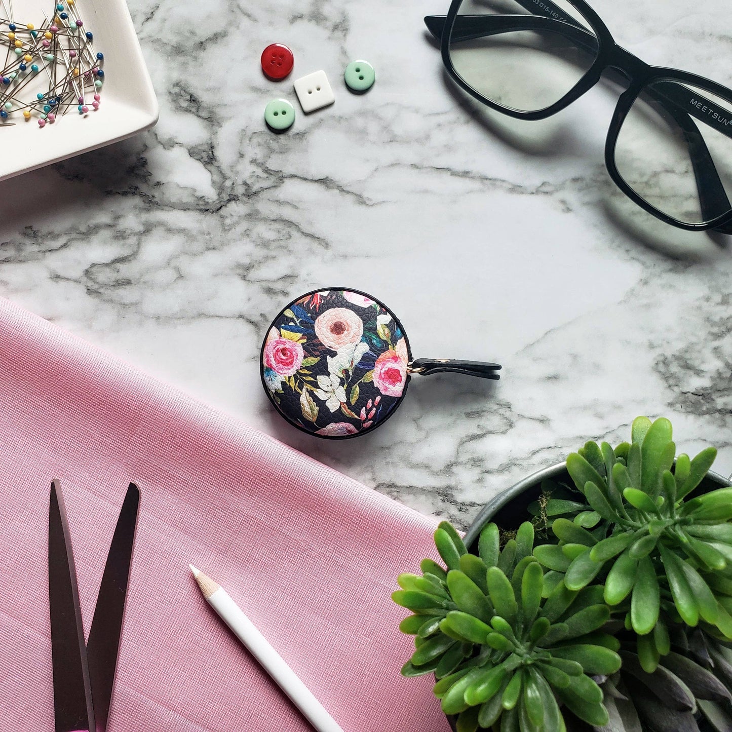 Floral on Black Measuring Tape