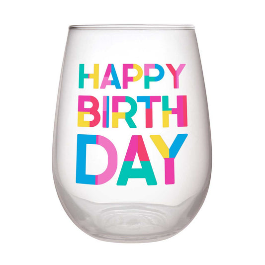 Happy Birthday Stemless Wine Glass