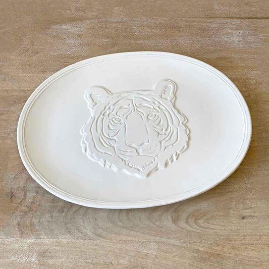 Go Get'em Tiger Embossed Platter White