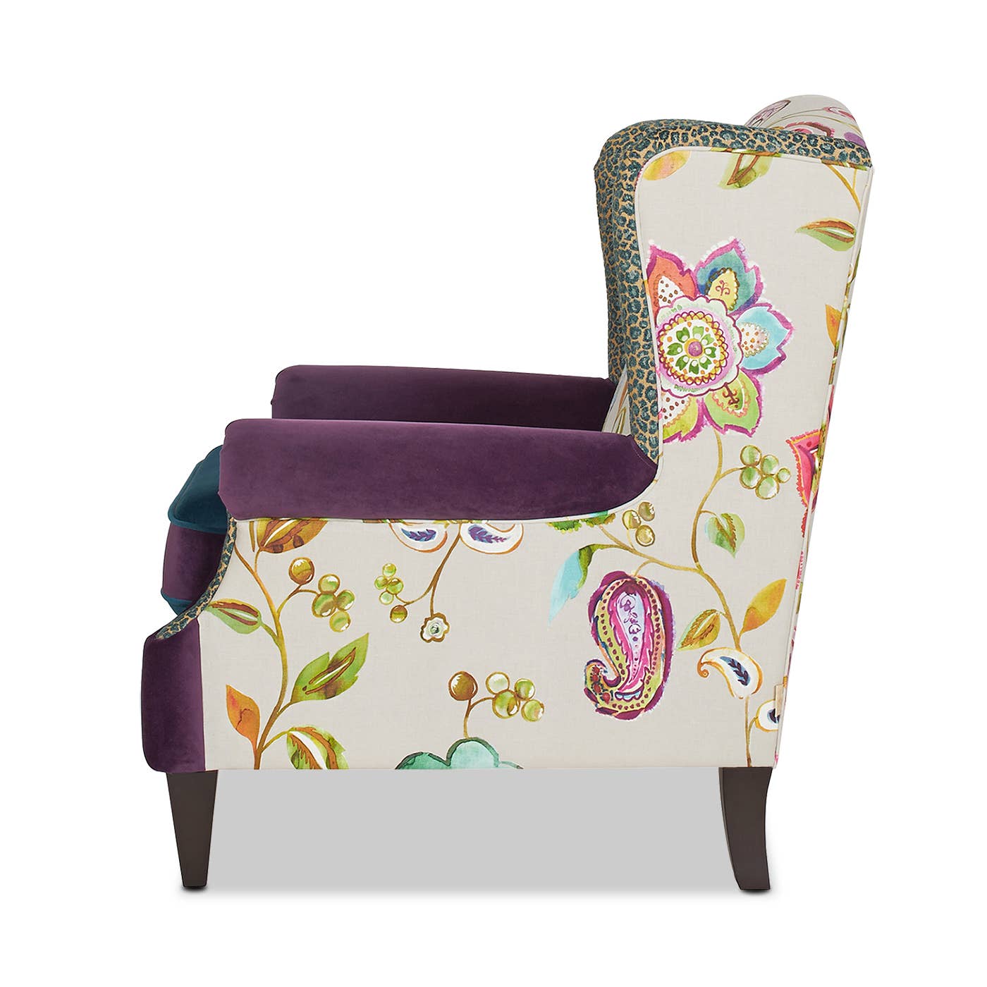 Eclectic Floral Patchwork Boho Wingback Accent Arm Chair
