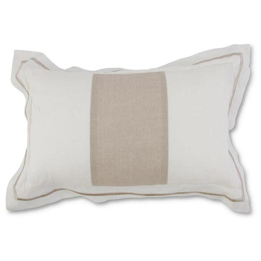 Rectangular White Linen Pillow w/ Tan Stripe