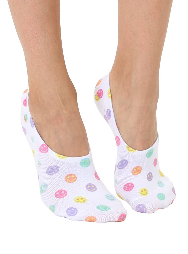 Multi-Colored Happy Faces No-Show Liner Socks