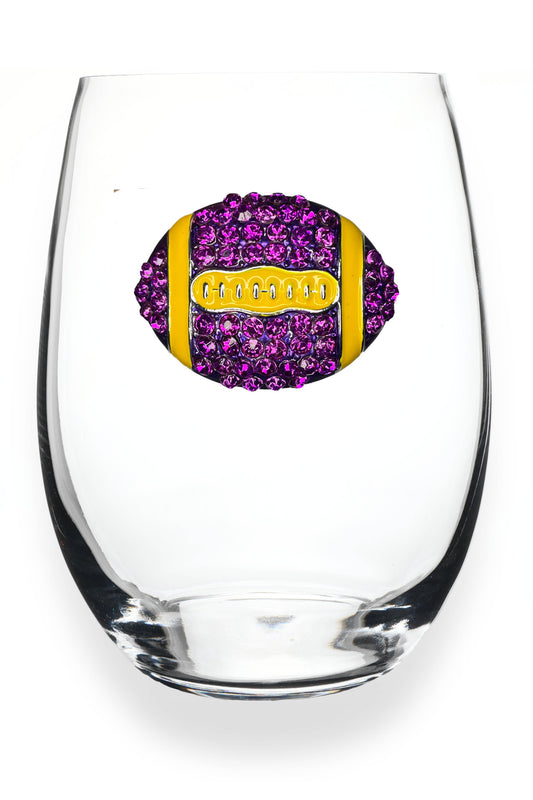 Football Jeweled Glassware - Stemless - Purple and Gold