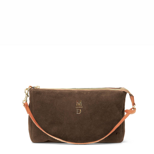 "Colette" Suede Shoulder Bag in Praline