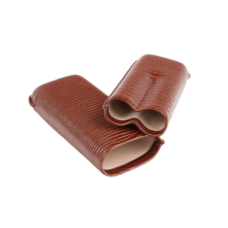 Double Cigar Holder Brown Lizard (Genuine Leather)