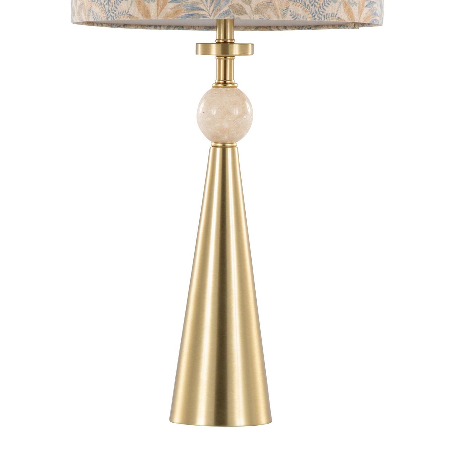Cone Travertine Table Lamp in Gold Metal
