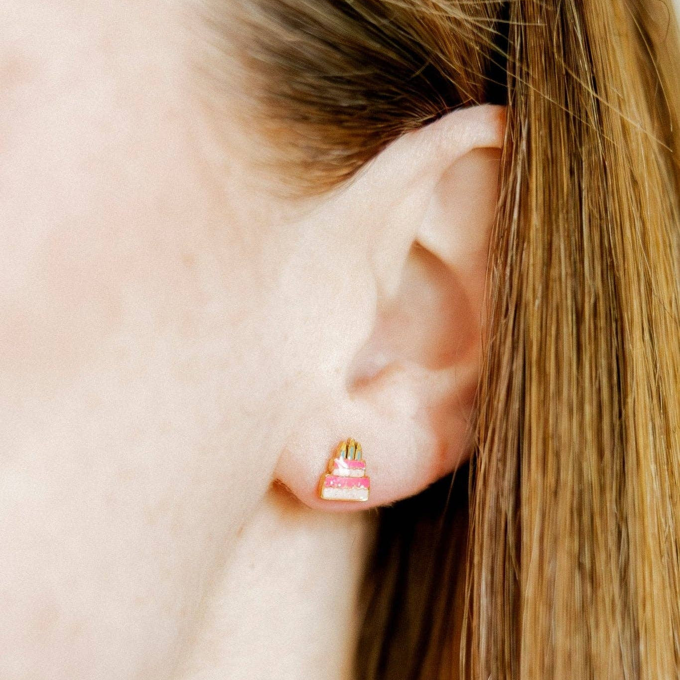Screwback Stud Earrings - Birthday Cake