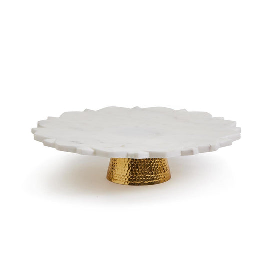 Perfectly Polished Hand-Cut Marble Starburst Platter with Hammered Base