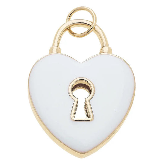 Heart Shaped Padlock Enamel Charm in White