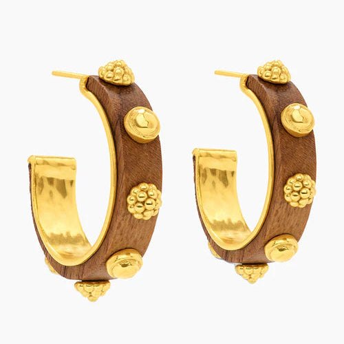 Gaia Hoop Earrings in Hammered Gold/ Teak