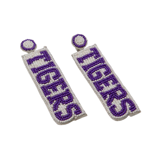 Purple Tigers Beaded Earrings