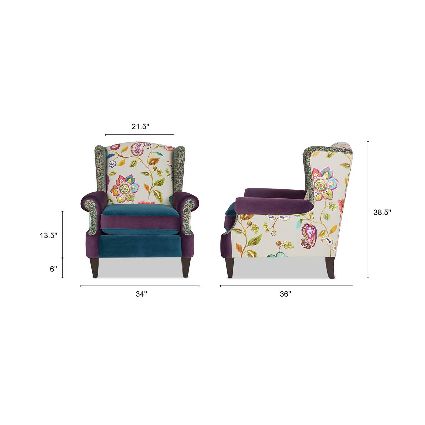 Eclectic Floral Patchwork Boho Wingback Accent Arm Chair