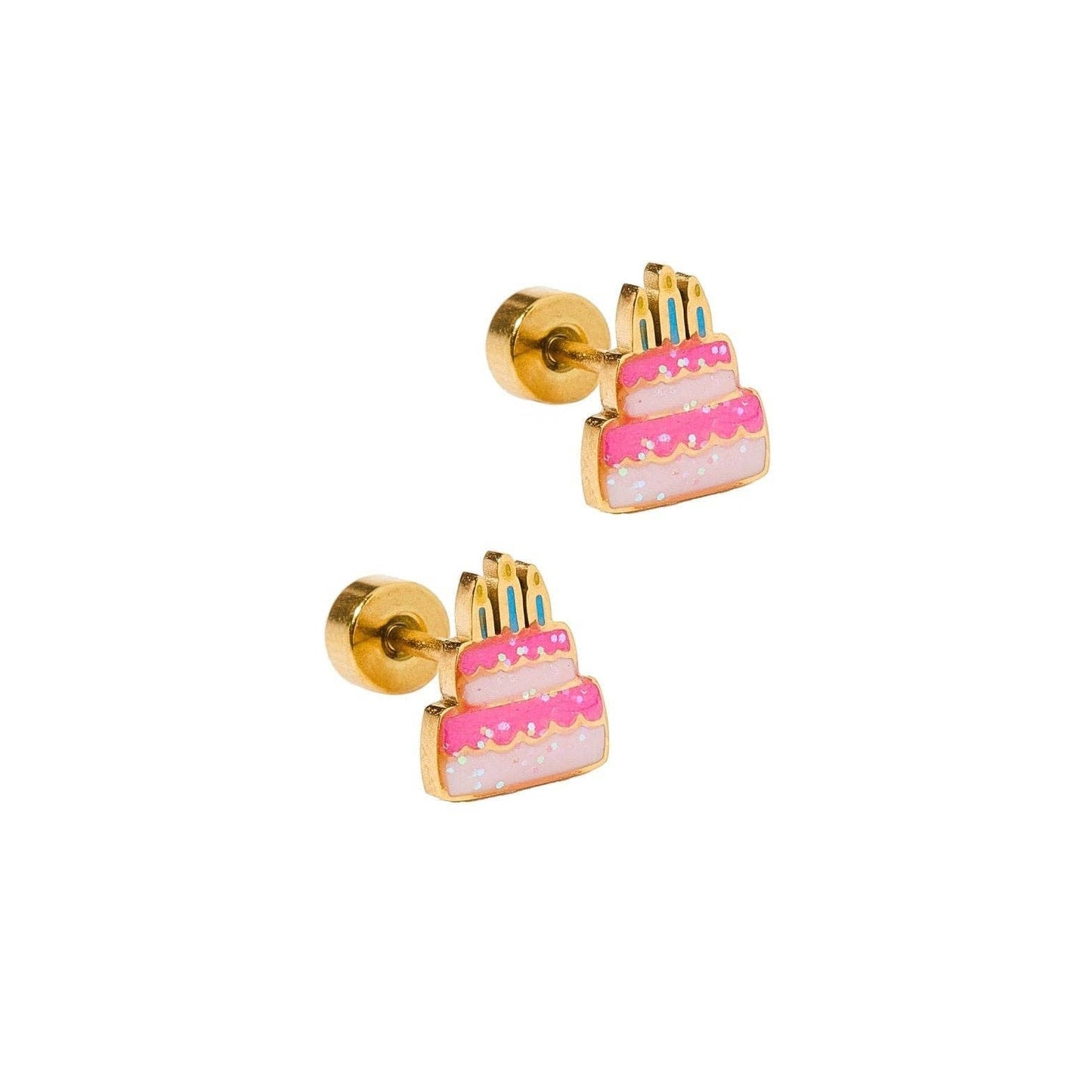 Screwback Stud Earrings - Birthday Cake