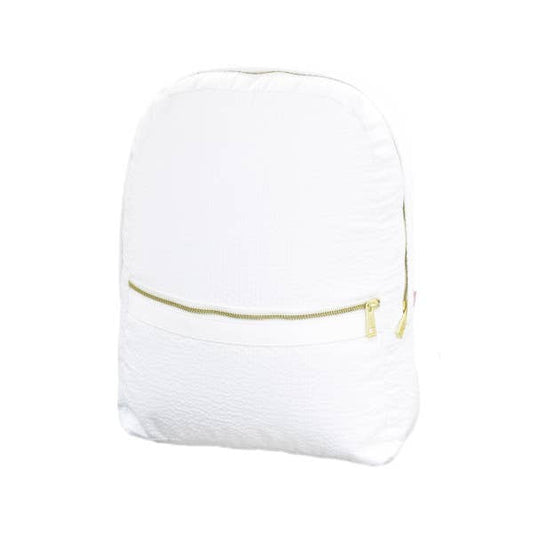 White Seersucker Medium Backpack | Mint