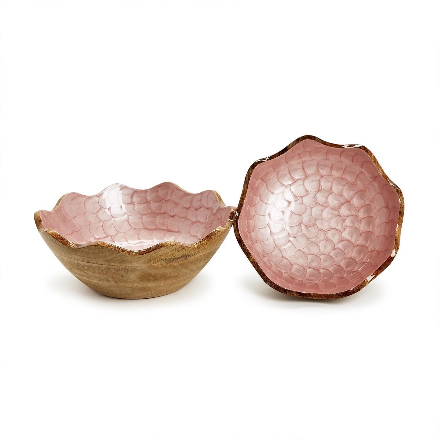 Shimmering Rose Hand-Crafted Scalloped Edge Wood Bowl