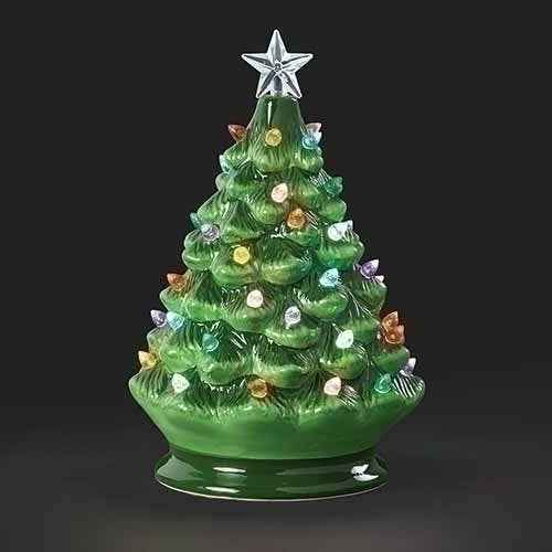 Vintage Green Tree w/Twinkling Lights- Color Bulbs