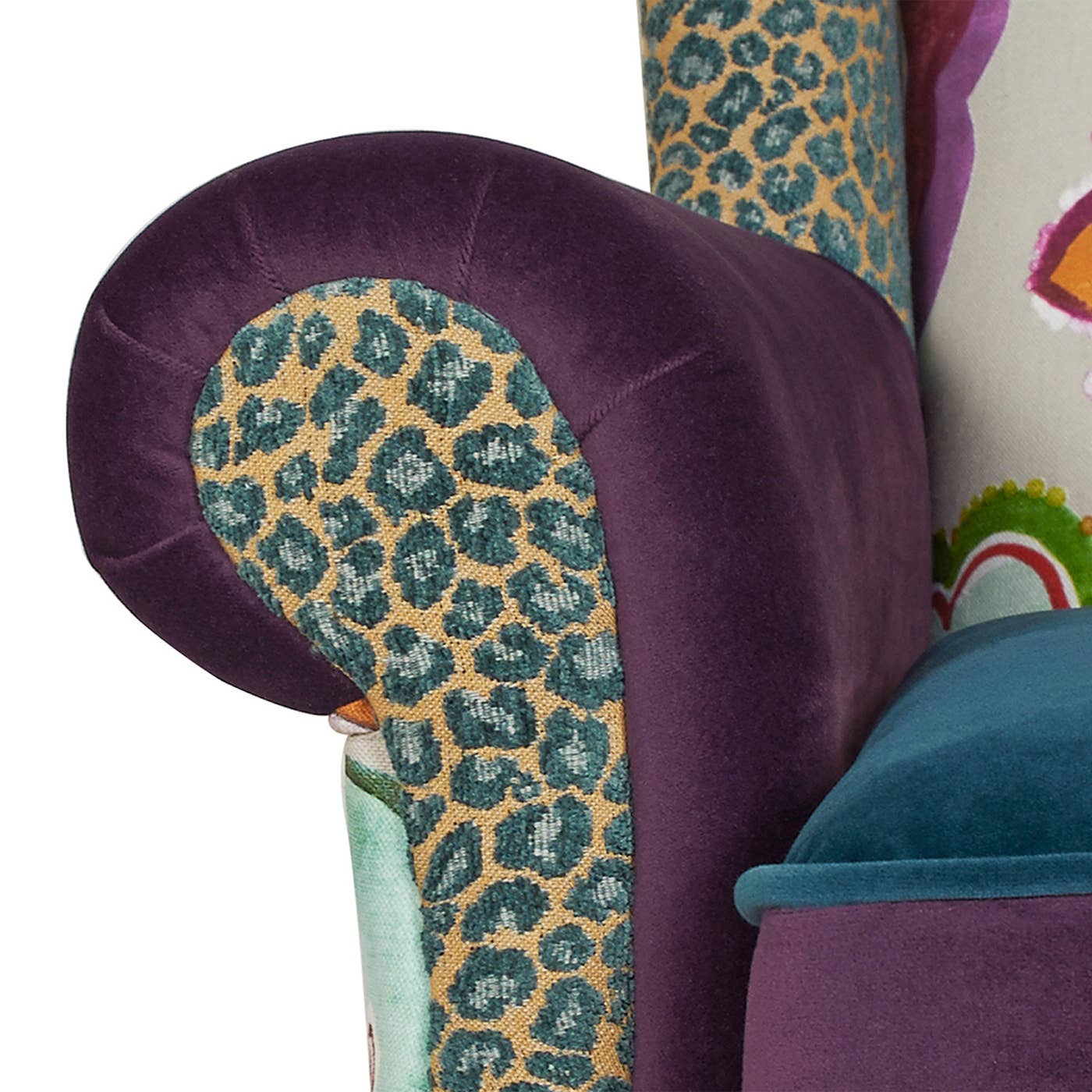 Eclectic Floral Patchwork Boho Wingback Accent Arm Chair
