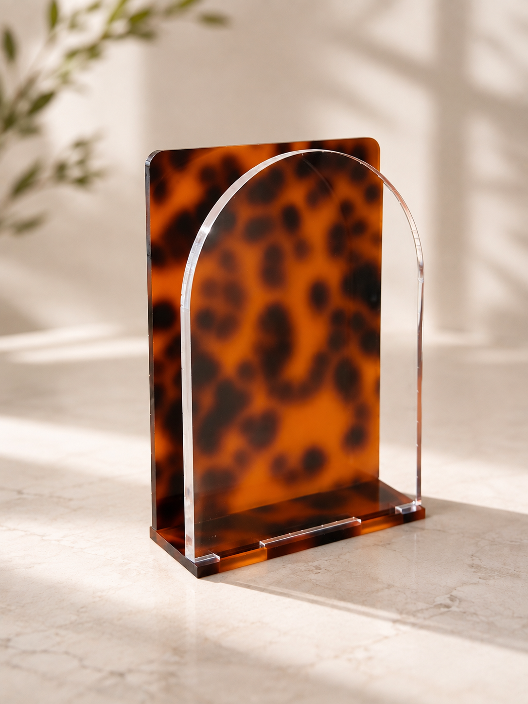 Tortoise Acrylic Vertical Napkin Holder with Clear Front