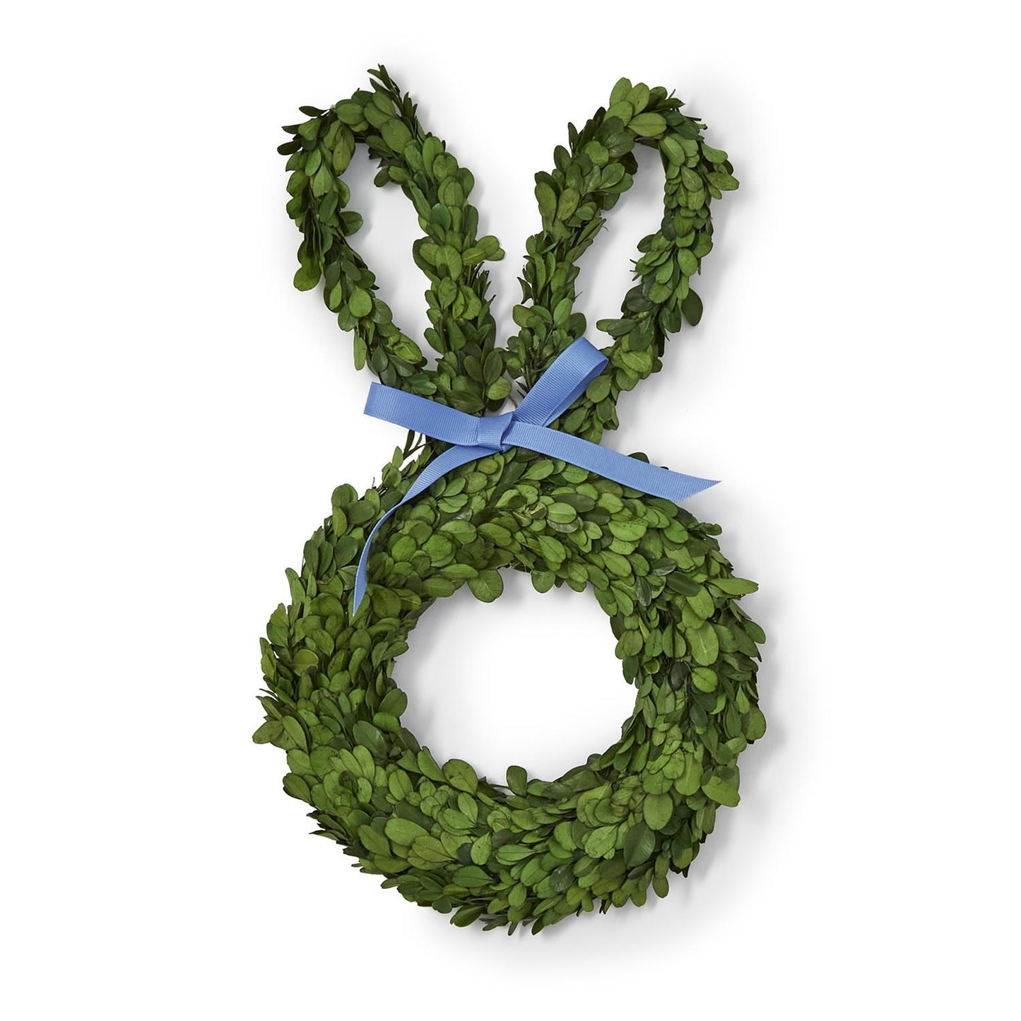 Preserved Natural Boxwood Leaves Hand-Crafted Bunny Wreath, 16-inch Height