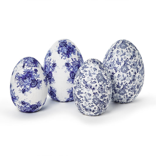 Blue and White Hand-Crafted Paper Mache Egg