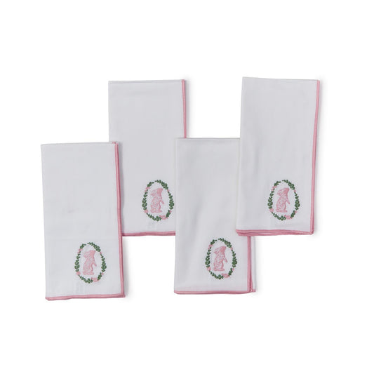 Spring Soiree Set of 4 Embroidered Bunny Napkins with Merrow-Stitch Trim