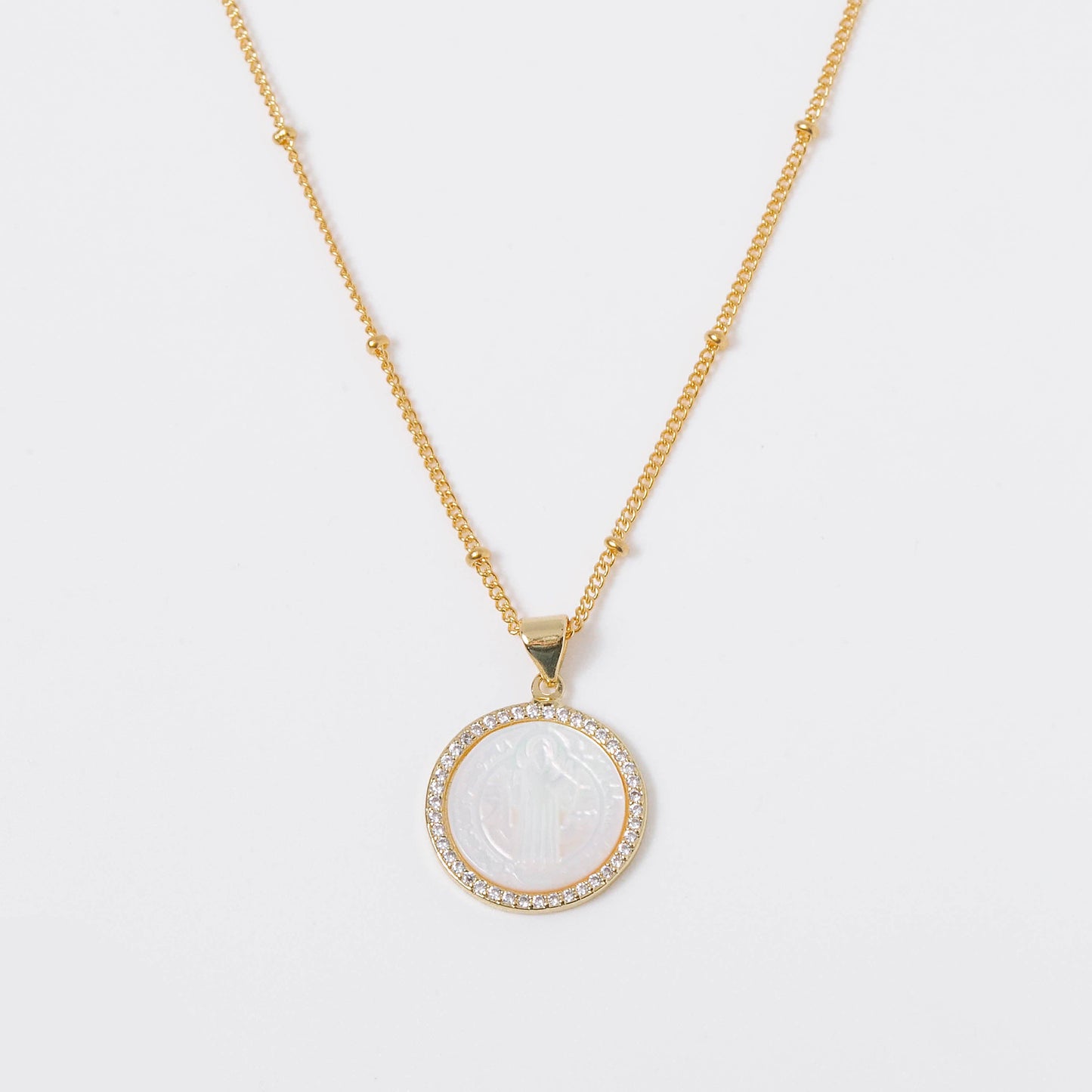 Mother of Pearl St. Benedict Circle Pendant