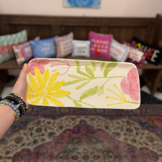 Platter with Hand-Painted Floral Reflief Design