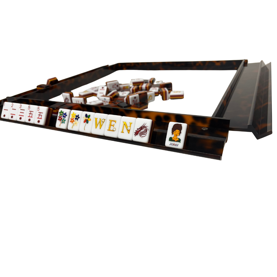 Handmade Tortoise Shell Acrylic Mahjong Racks and Pushers Set of 4