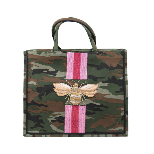 Camo Beaded Bee Tote