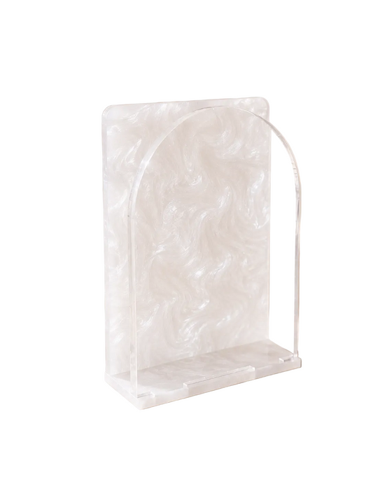 White Pearl Acrylic Vertical Napkin Holder with Clear Front