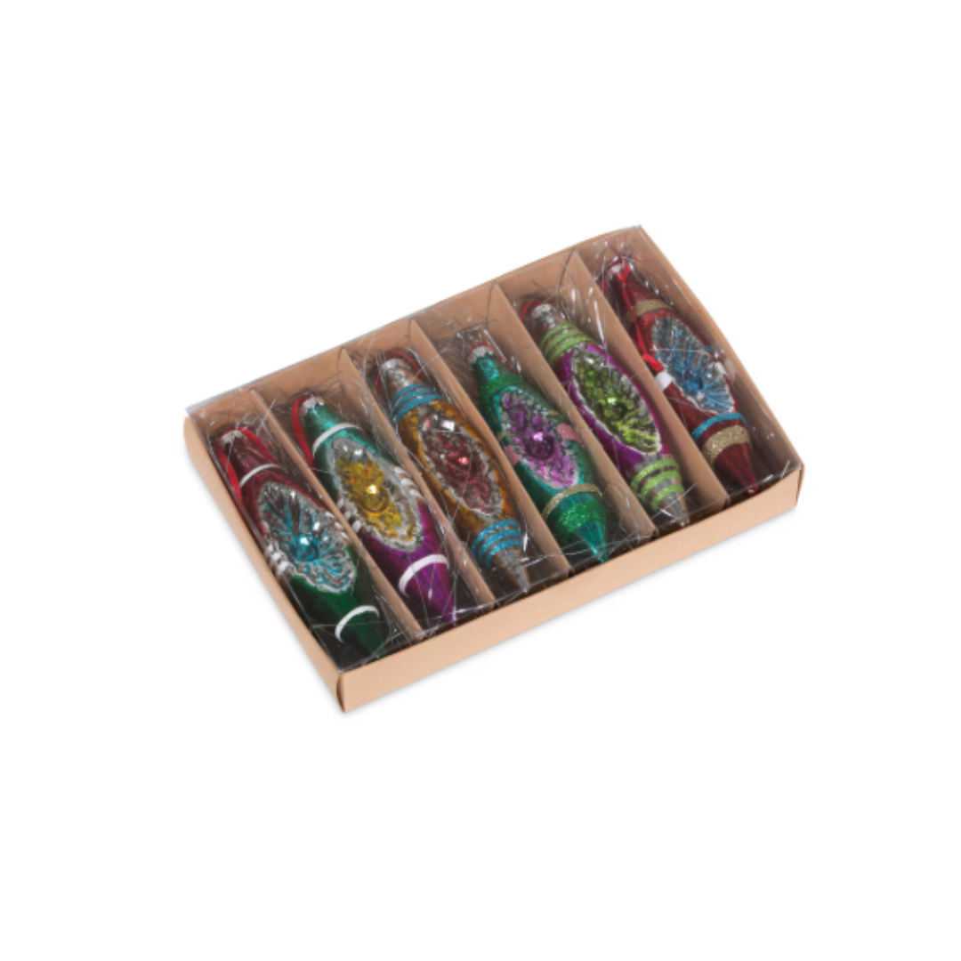 Reflector Glass Finial Boxed Ornament Set