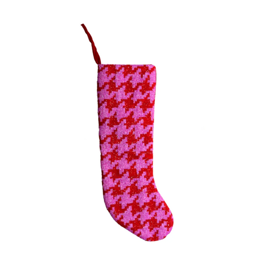 Hand Beaded Hounds Tooth Stocking
