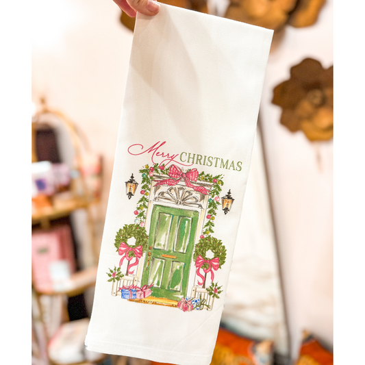 Merry Christmas Topiaries Towel