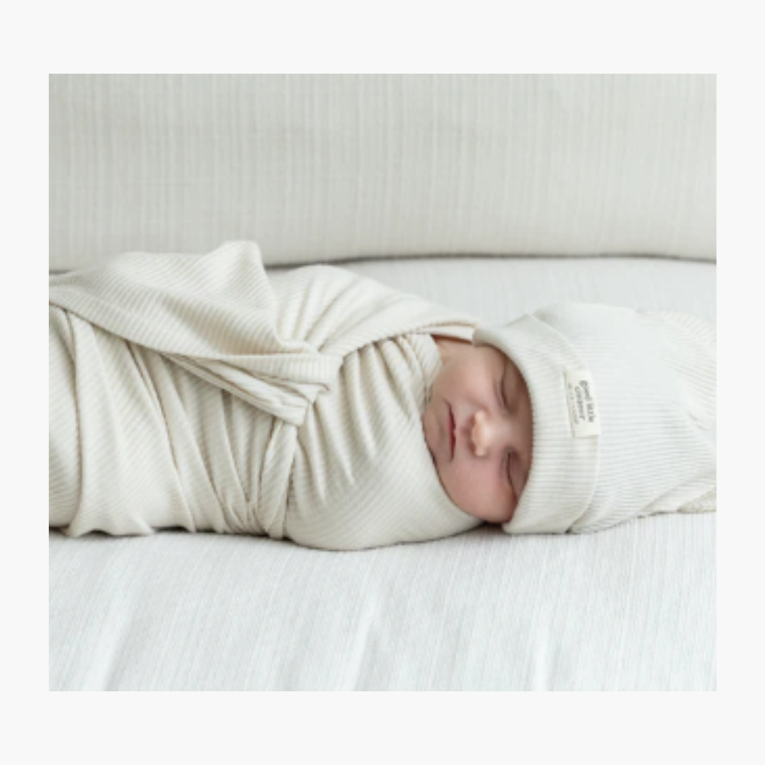 Rib Swaddle & Beanie Set Linen